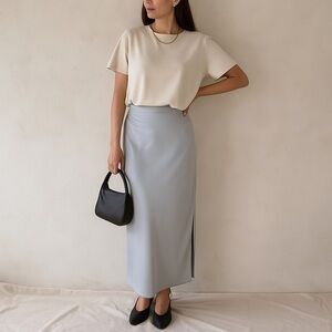 NWOT House of Harlow 1960 Pale Grey Minimalist Satin Maxi Skirt M